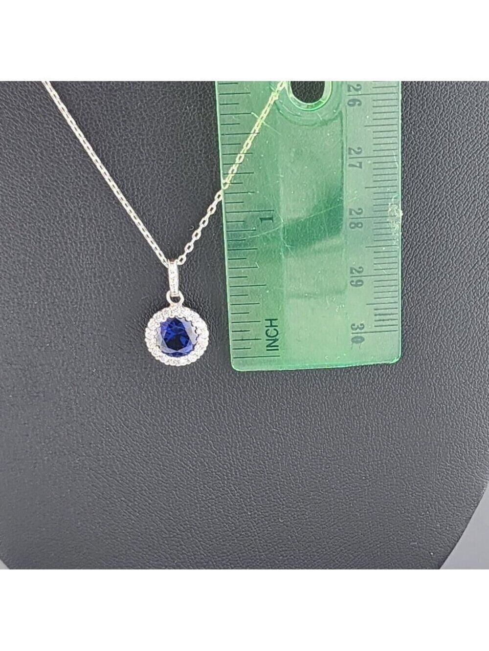 Sterling Silver 925 Blue Gemstone Necklace – Sparkling Cubic Zirconia Detail - Picture 6 of 6